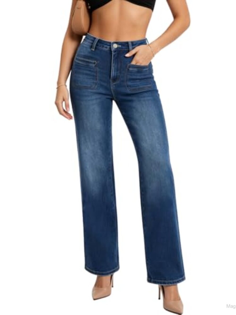 High Waisted Straight Leg Tummy Control Stretch Denim Jeans